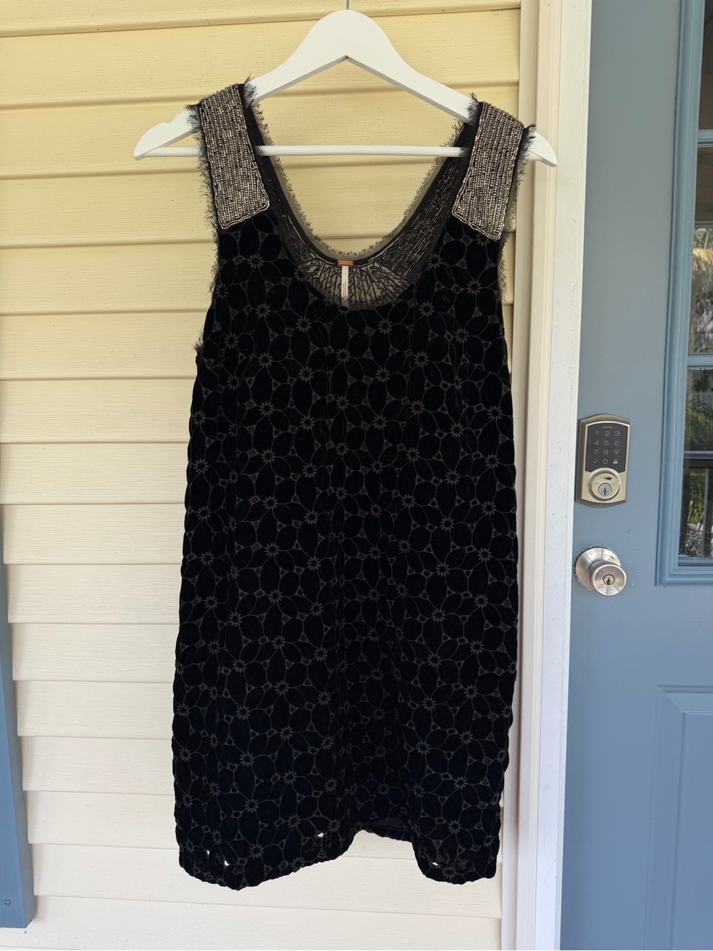 Free People Black Velvet Beaded Tank Mini Dress